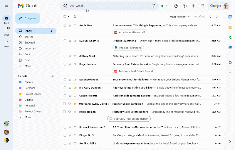 AI Overviews in Gmail-search: natuurlijke vraag geeft Gemini-samenvatting boven de trefferlijst