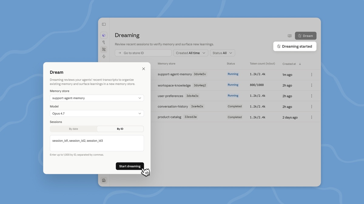 Claude Dreaming interface met memory stores en dream-configuratie