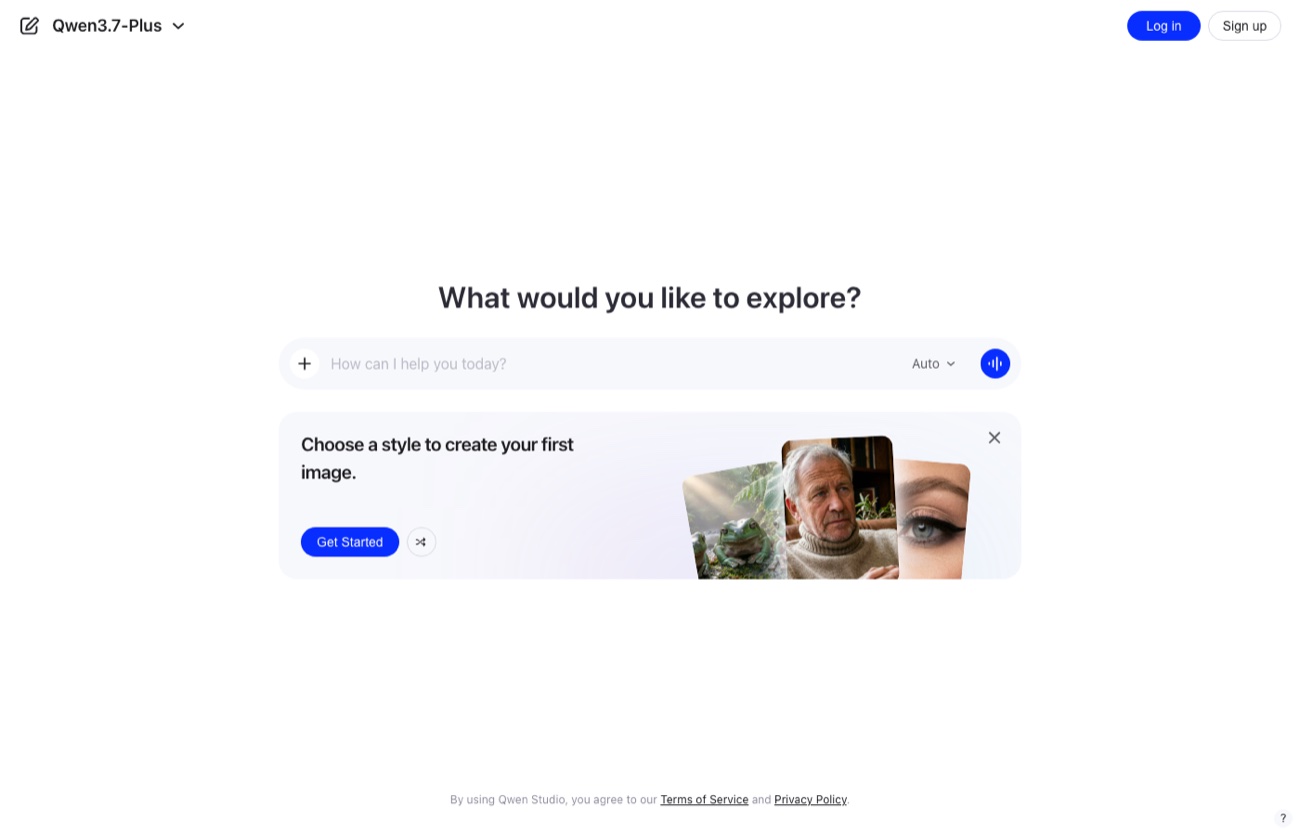 De chatinterface van Qwen met linksboven het model Qwen3.7-Plus geselecteerd
